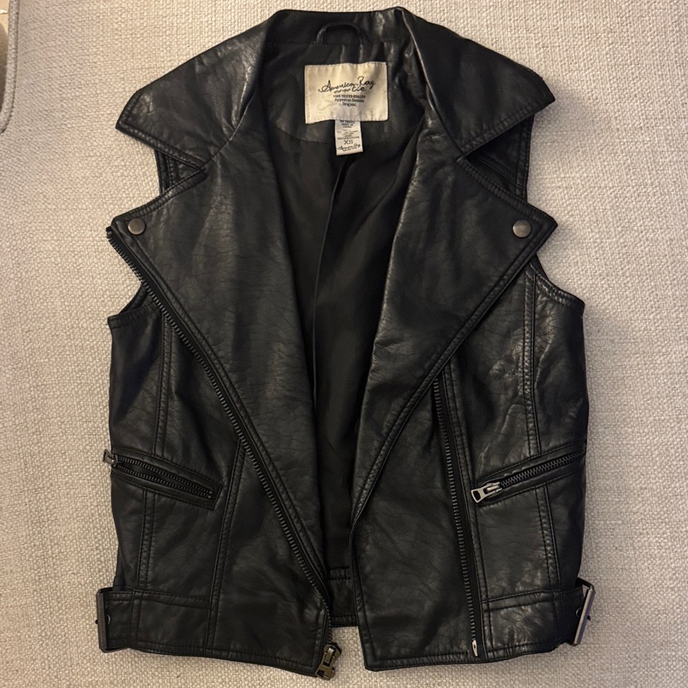 American Rag Black Faux Leather Jacket Vest
